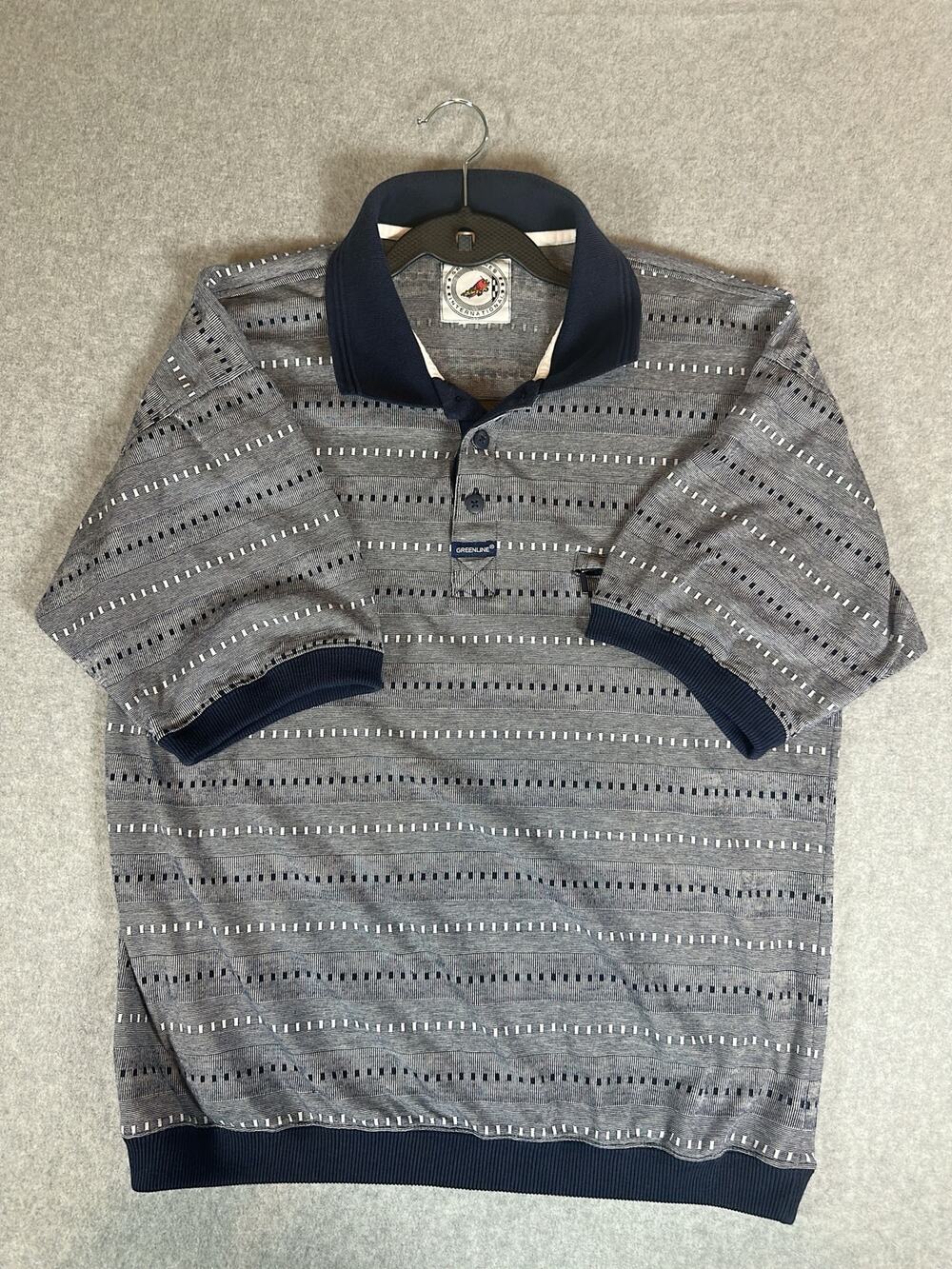 Vintage Greenline International Knit Polo Shirt Mens Grey Banded Bottom 90s Golf